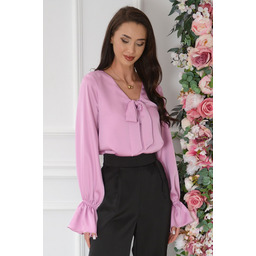 Bluzka satynowa z wiązaniem liliowy róż Sandra