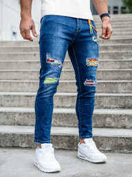 Granatowe spodnie jeansowe męskie regular fit Denley TF093