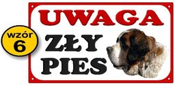 Tabliczka Uwaga zły pies - z bernardynem