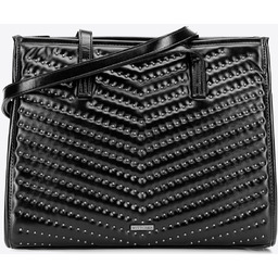 Damska shopperka z imitacji skóry z dżetami czarno