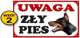 Tabliczka Uwaga zły pies - z dobermanem