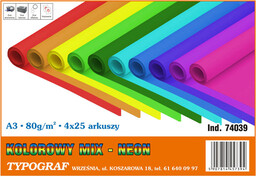 Papier kolorowy, A3, Neon, 25 x 4 kolory