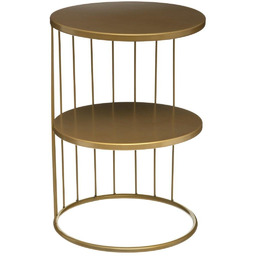 Okrągły stolik kawowy Kobu złoty metalowy z półkami