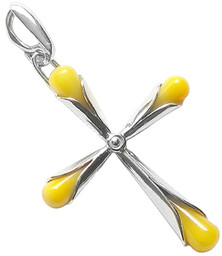 Srebrny krzyżyk z bursztynem