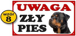 Tabliczka Uwaga zły pies - z rotwailerem