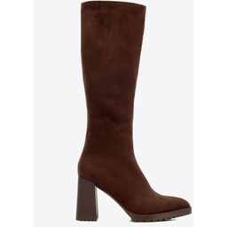 Damskie kozaki z imitacji zamszu na słupku brązowe