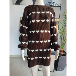 Sukienka, sweter z bufiastymi rękawami - czekoladowy One