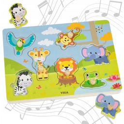 Viga 44759 Drewniane Puzzle dźwiękowe Safari