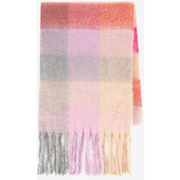 Damski szalik w wielokolorową kratkę różowo - beżowy