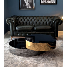 STOLIK KAWOWY obrotowy okrągły Solari, czarno-złoty, blat