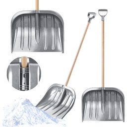 Łopata do śniegu 132 cm, srebrna drewniany trzonek