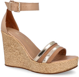 Sandały damskie na koturnie - TYMOTEO M2148 BEŻOWO