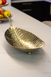 PATERA złota, metalowa, duża w kształcie liścia, wyjątkowa
