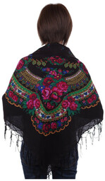 Chusta góralska bawełniana z frędzlami 125 cm czarna