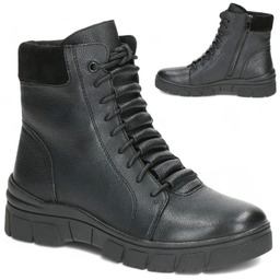 Botki Damskie Skórzane na Platformie z Zamkiem Ocieplane