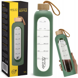 BUTELKA SZKLANA NA WODĘ BIDON MOTYWACYJNA SZCZELNA SILIKONOWE