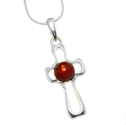 Srebrny krzyżyk z bursztynem