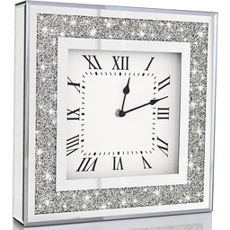 Crystal Crush Diamond Mirrored Square Wall Clock with