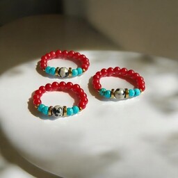 Pakamera Pierścionek : INDIA : koral, jaspis, magnezyt,