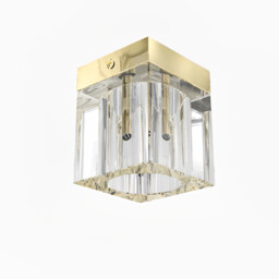 PLAFON Cubo Claro Gold, kryształowy klosz, złoty metalowy