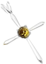 Srebrny krzyżyk z bursztynem