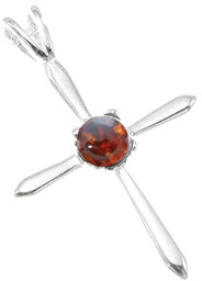 Srebrny krzyżyk z bursztynem