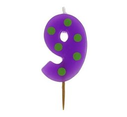 Świeczka cyferka dziewiątka 9 Grochy - 1 szt.