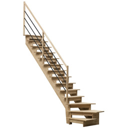 Schody Drewniane Dębowe Zabiegowe Lewe Czarna Poręcz