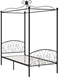 Elior Czarne rustykalne łóżko z baldachimem 100x200 cm
