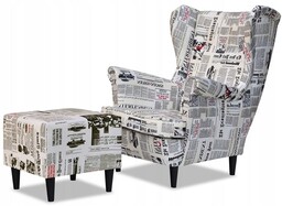 Fotel Uszak podnóżkiem gazeta książka do czytania