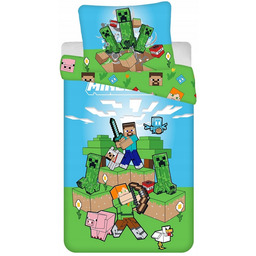 Pościel Bawełniana Minecraft 140x200 Creeper Steve Dziecięca Młodzieżowa
