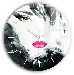 Zegar ścienny dekoracyjny cichy Kobieta i czerwone usta