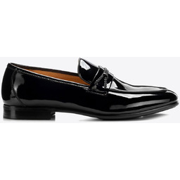 Męskie mokasyny ze skóry lakierowanej z plecioną ozdobą