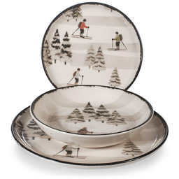 H&H 18-częściowy zestaw obiadowy Retro Skier, zimowe, świąteczne