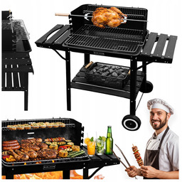 Grill Węglowy Czarny Do Ogrodu Duży Ruszt Stalowy
