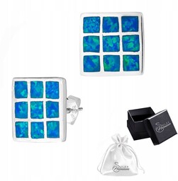 Kolczyki srebro pr. 925 Szachownica Niebieski OPAL