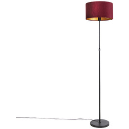 Lampa stojąca czarna z abażurem z czerwonego aksamitu