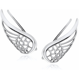 Eleganckie rodowane srebrne kolczyki nausznice skrzydła anioła skrzydełka