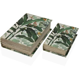 Versa Pudełko Dekoracyjne Książka Tropikalny Płótno Drewno MDF