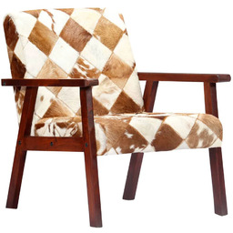 Elior Drewniany tapicerowany skórą naturalną fotel lisek F7-B44