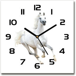 Zegar szklany na ścianę Biały arabski koń