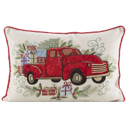 Poszewka bożonarodzeniowa beżowo-czerwona samochód PSWA-291