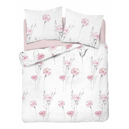 Detexpol Pościel bawełniana 220x200 biała różowa kwiaty 4460
