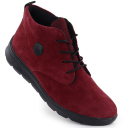 Skórzane botki damskie zamszowe bordowe Rieker Z0022-35