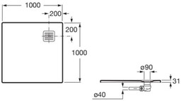 ROCA AP1033E83E801660 TERRAN Brodzik kwadratowy 1000 x 1000