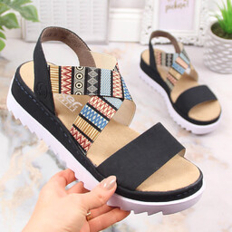 Komfortowe sandały damskie na koturnie multikolor Rieker V44G8-14