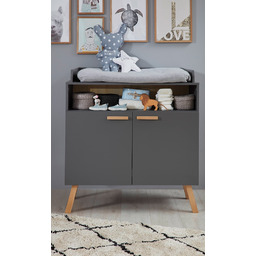 Komoda z przewijakiem Dreamland, szary mat, lite drewno