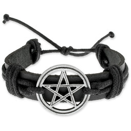 BRANSOLETA Z PENTAGRAMEM rock kolor czarny skórzane pentagram
