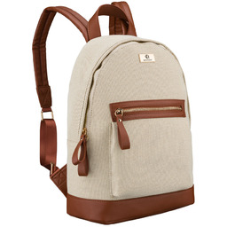 Płócienny plecak damski w beżowo-brązowym kolorze z kieszenią