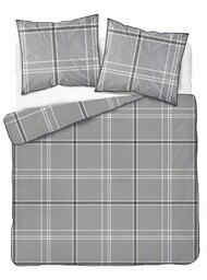 Detexpol Pościel z perkalu szara w kratę 220x200